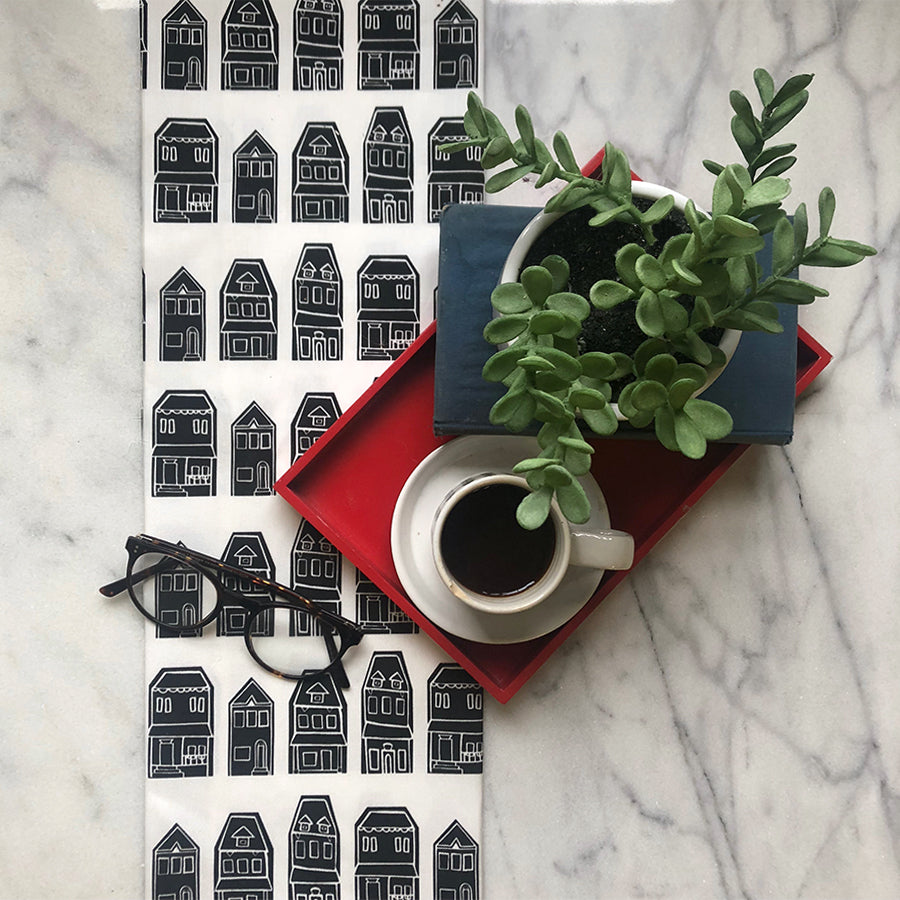 Row Houses - Black Tea Towel