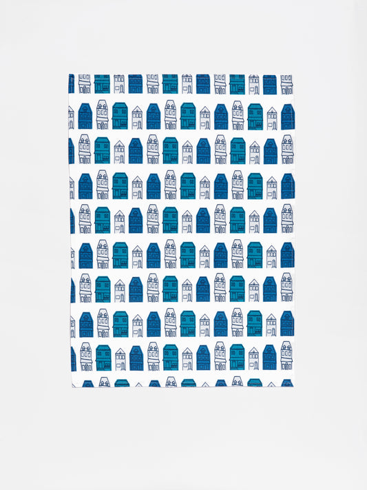 Row Houses - Blue Tea Towel