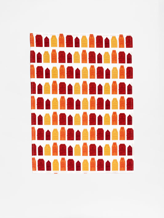 Row Houses - Red Tea Towel