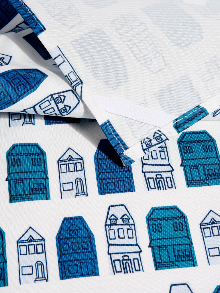 Row Houses - Blue Tea Towel